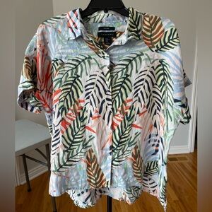 Tahari 100% linen women's XL tropical resort cruise leaf top cool casual career